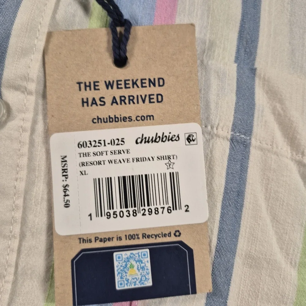 Chubbies Shirt Mens XL Striped The Soft Serve Resort Weave Friday Button Down - Picture 6 of 7